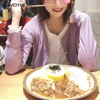 

Knitted cardigan women korean sweater elegant fall 2019 vintage pullover kawaii sweater summer clothes purple white