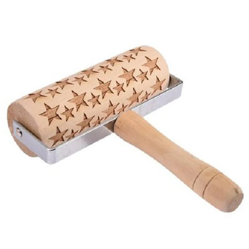 Star Push-Style Christmas Embossing Rolling Pin Printed Cookie Dough Stick Fondant Tool Baking Noodle Cake Dough Engraved Roller - Цвет: Star