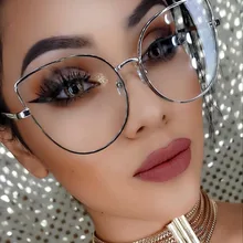 Негабаритные прозрачные очки женские брендовые дизайнерские оправа из сплава оптические прозрачные линзы кошачий глаз поддельные очки оправа с линзами при миопии