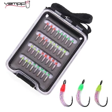 

Vampfly 32pcs Fly Set UV Fluo Flashabou Gliss Body Nymph Worms Bug Fly W/ Waterproof Box Trout Perch Fishing Fly Lure
