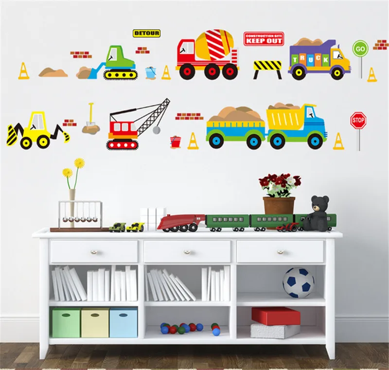Pegatina de pared para autobús y coche de tráfico de dibujos animados, para habitación de niños, sala de estar, jardín de infantes, decoración de habitación de bebés y guardería
