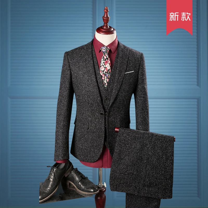 

High-end Brand-name Suit Suit Three-piece Men's Slim Snowflake Texture Personality Fashion Suit Wedding Linen Suit (three Pieces