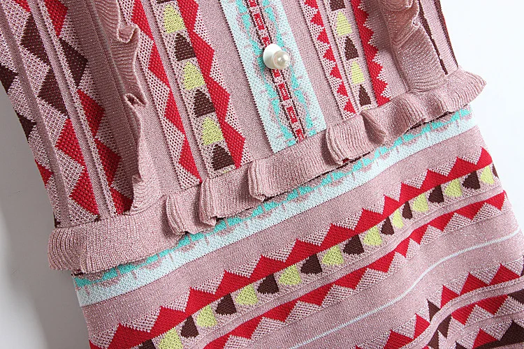 Подиум Новое Осеннее летнее женское трикотажное платье с расклешенными рукавами Мини модное тонкое жаккардовое клетчатое шикарное платье