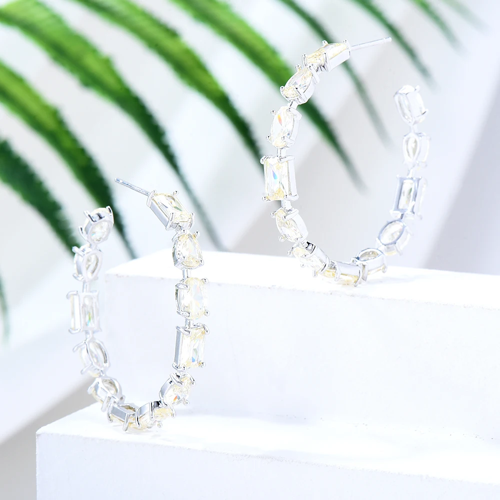 Siscathyy Light Luxury Fashion Zircon Circle Hoop Earrings For Women Crystal Round Earring Party Jewelry Accessory New Year Gift