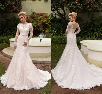 

2020 Mrs Win Wedding Dress Luxury Full Sleeve Court Train Back Lace Up Mermaid Dress Princess Luxury Wedding Dress Custom Size