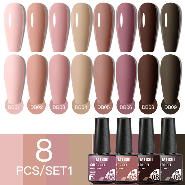 8pcs/set Nail Gel Polish Nail Color Glitter Sequins Matte Effect Long Lasting Base Top Coat Nail Art Design Hybrid Gel