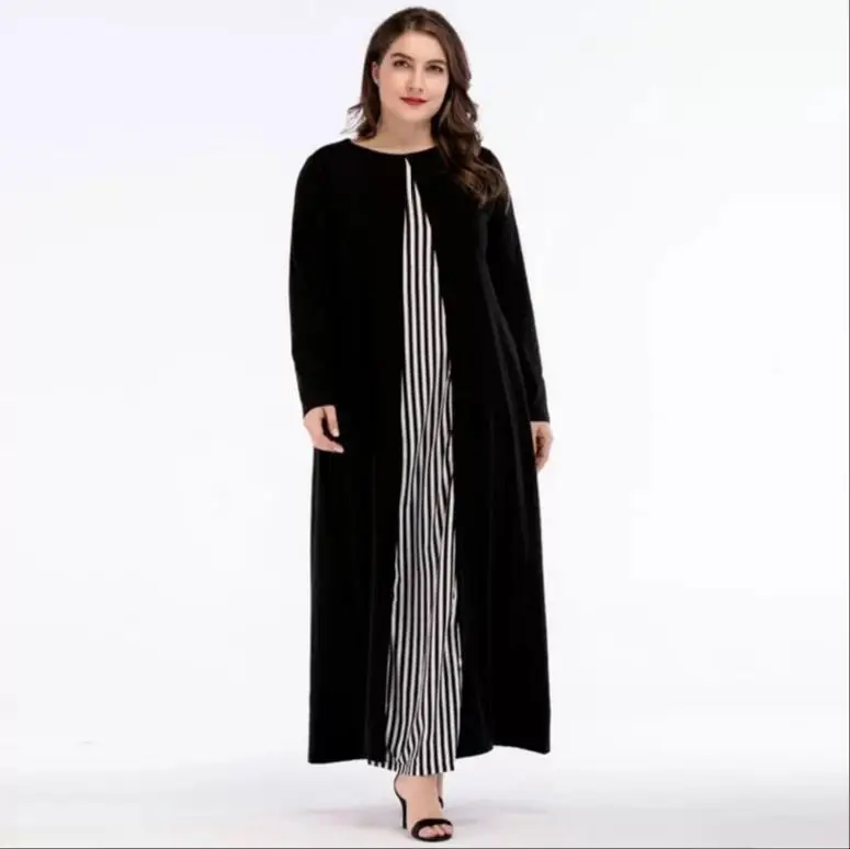 Мусульманское платье abaya в полоску вязаное большие размеры свободные длинные