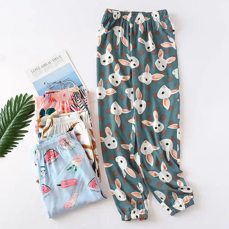Sleep Bottom Women 100% Cotton Long Pant Home Pajamas Long Pants Big Size Casual Fashion Flower Sleepwear kPaCotAkoWka