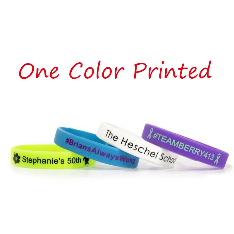 1 color Printed 100 шт 12 мм ширина шелк печать один цвет печатных силиконовые браслеты на заказ экран браслет с принтом для промотирования подарок - Окраска металла: 1 color Printed