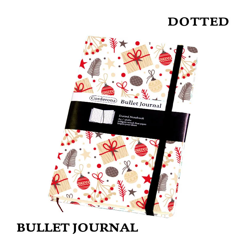 

Christmas Dot Grid Hard Cover A5 PU Bullet Notebook Elastic Band Travel Dotted Journal Bujo Support Dropshipping