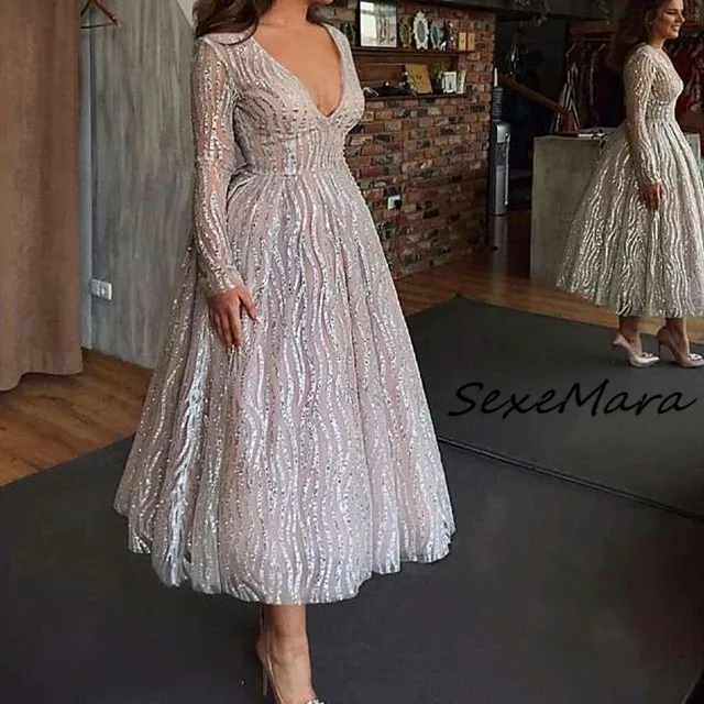 Женское вечернее платье трапеция с длинным рукавом элегантное осеннее макси v