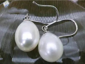 

Natural AAA+++ 10*12mm white drop south sea pearl dangle earring 925 silver gift