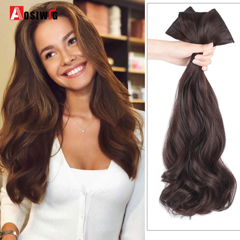 

2 Clip In Hair Extensions Synthetic 1 Piece Black Brown Long Straight Clip In High Temperature Fiber Hair Extensions AOSIWIG