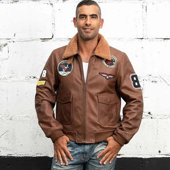 

AVIREX FLY real air force flight fur collar Genuine men cowskin leather coat bomber jacket