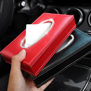 

Newly PU Leather Rhinstone Tissue Box Center Console Car Armrest Glittering Tissue Box BN99