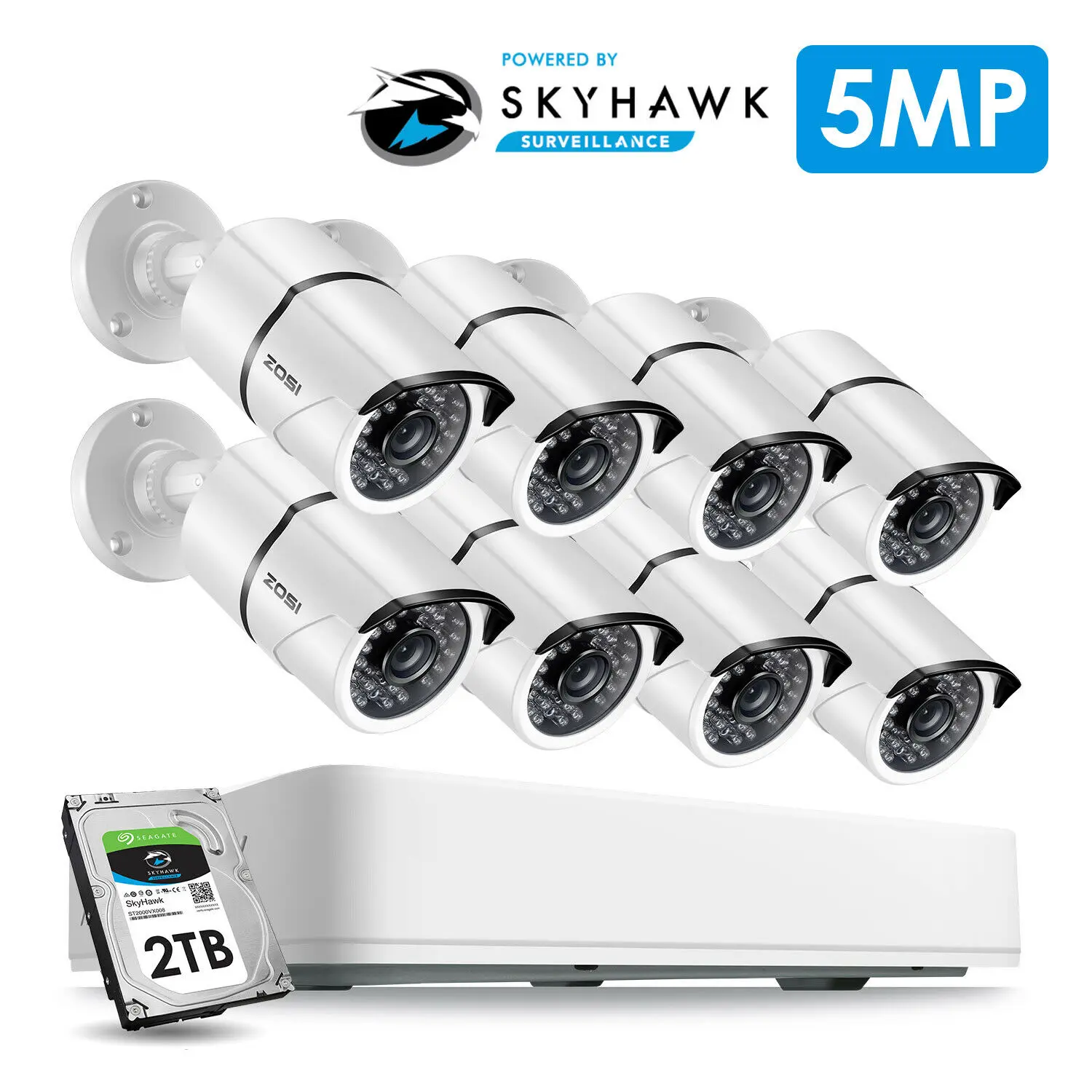  ZOSI 8CH HD 5.0MP H.265+ Security Camera System with 8 x 5MP 2560*1920 Outdoor/ Indoor CCTV Surveil