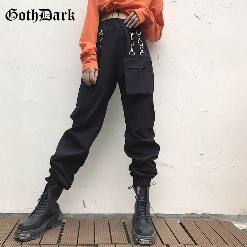  Goth Dark Black Gothic Female Pants Harajuku Autumn 2019 Vintage Metal Ring Pockets High Waist Wome
