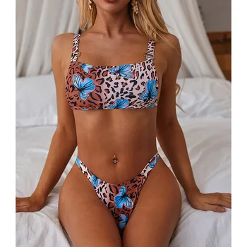 

New Sexy Leopard Butterfly Print High Cut Bikini 2020 Women Swimsuit Female Swimwear Thong Bikini set Bather Bathing Suit Lady