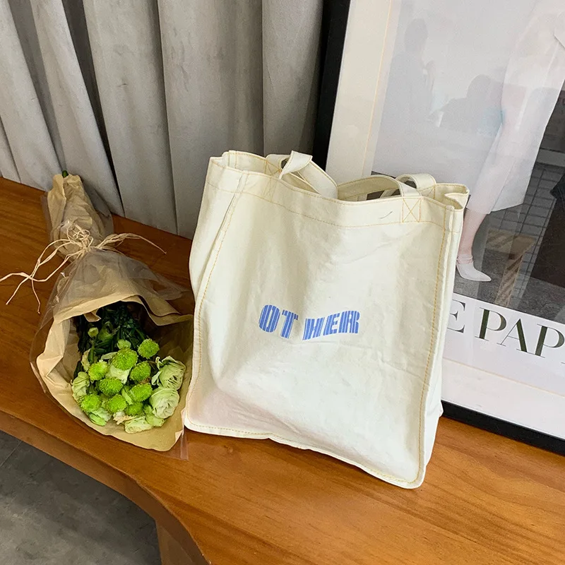 Female Large Capacity Shoulder Bag Women Canvas Letter Shopping Bag  Environmental Storage Handbag Reusable Eco Grocery Totes