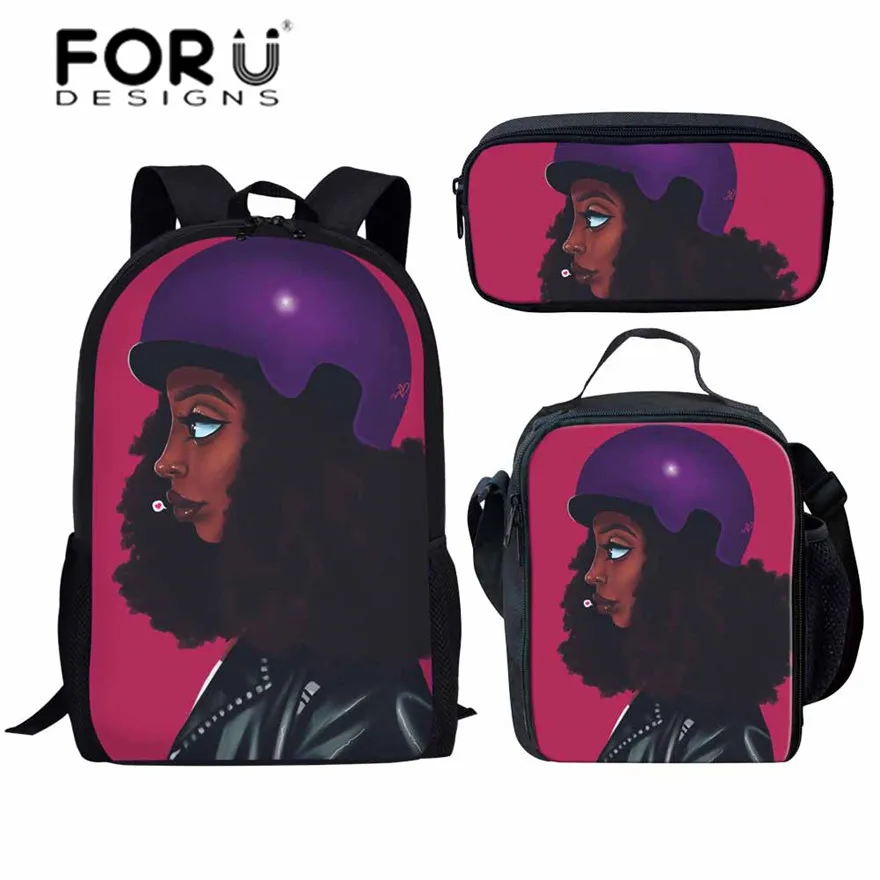 FORUDESIGNS/черные школьные сумки для девочек в стиле афро-леди; комплект из 3 предметов; школьные сумки; детские школьные сумки в стиле преппи; школьные рюкзаки для студентов - Цвет: YQ4603CGK