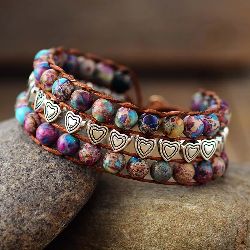 Unique Beaded Wrap Bracelets Natural Stones Heart Beads Cuff Bangle Bracelet Bohemian Vegan Jewelry Dropshipping - Image 2