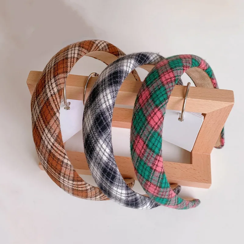 

Retro College Style Scrunchies Women Grid Stripe Elastic Hairbands For Girls Ponytail Holder Headband Wide Hair Hoop Accessories