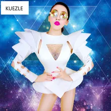 Полые сценический костюм белый боди джаз танцевальные костюмы бар Dj танцоры сексуальный ночной клуб DS певица рейв одежда Стразы комбинезон