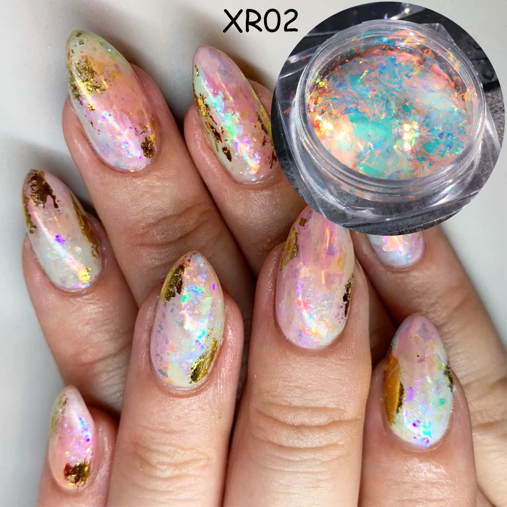 Aurora Shattered Glass Glitter Flakes Iridescent Opal Nail Art