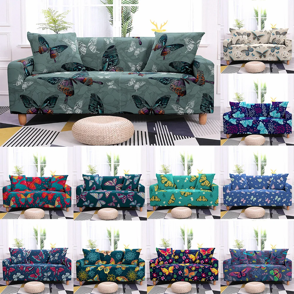 

1/2/3/4 Seaters Butterfly Pattern Printed Elastic Sofa Cover for Living Room Home Sofa Couch Protection Cover Washable Slipcover