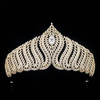 

AAA Zircon Zirconia Tiaras and Crowns Evening Dress Diadem Gold Queen Princess Headband Wedding Hair Accessories Bridal Jewelry