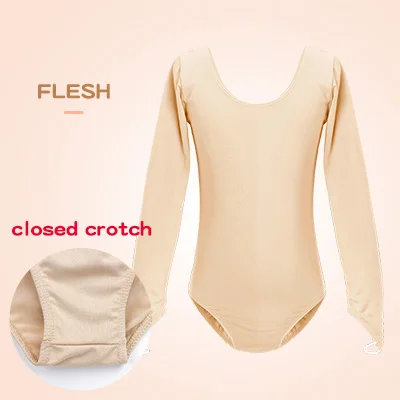 Flesh- Closed Crotch Женский балетный танцевальный трикотаж для девочек, женская одежда, гимнастический трико для девочек, балерина с длинным рукавом S, L - Цвет: Flesh- Closed Crotch