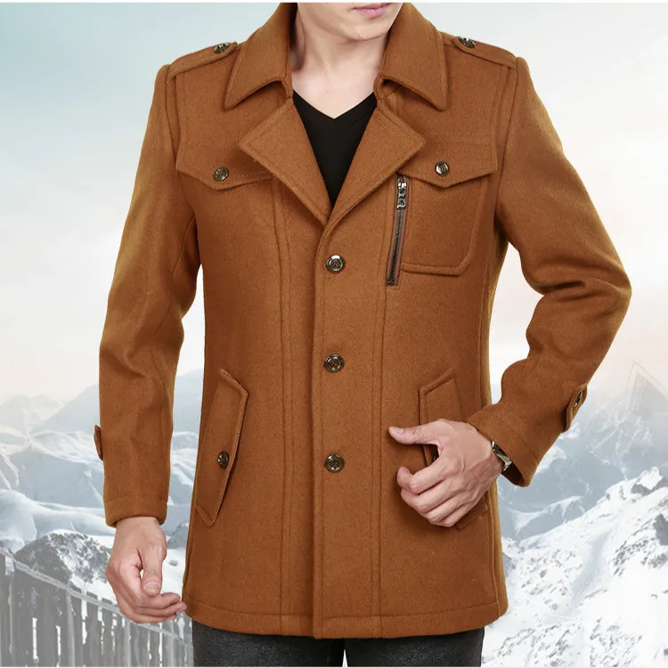 Зимнее пальто шерстяное пальто для мужчин Мужская Длинная шерстяная ветровка куртка толстый термальный Тренч мужской длинный рукав серый пальто плюс размер