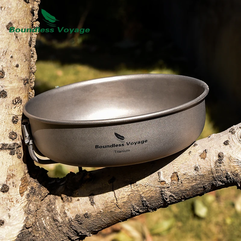 Boundless Voyage Ultra-light Titanium Frying Pan with Folding Handle Outdoor Camping Skillet Griddle Tableware Ti15170B