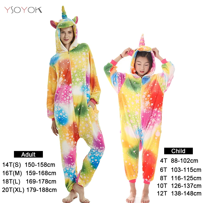 Colorful unicorn Kigurumi Pajamas Kids Unicorn Onesie Cartoon Boy Girl Animal Stitch Jumpsuit Baby Pyjama Women Sleepwear Winter Sleepers Blanket - Цвет: Colorful unicorn
