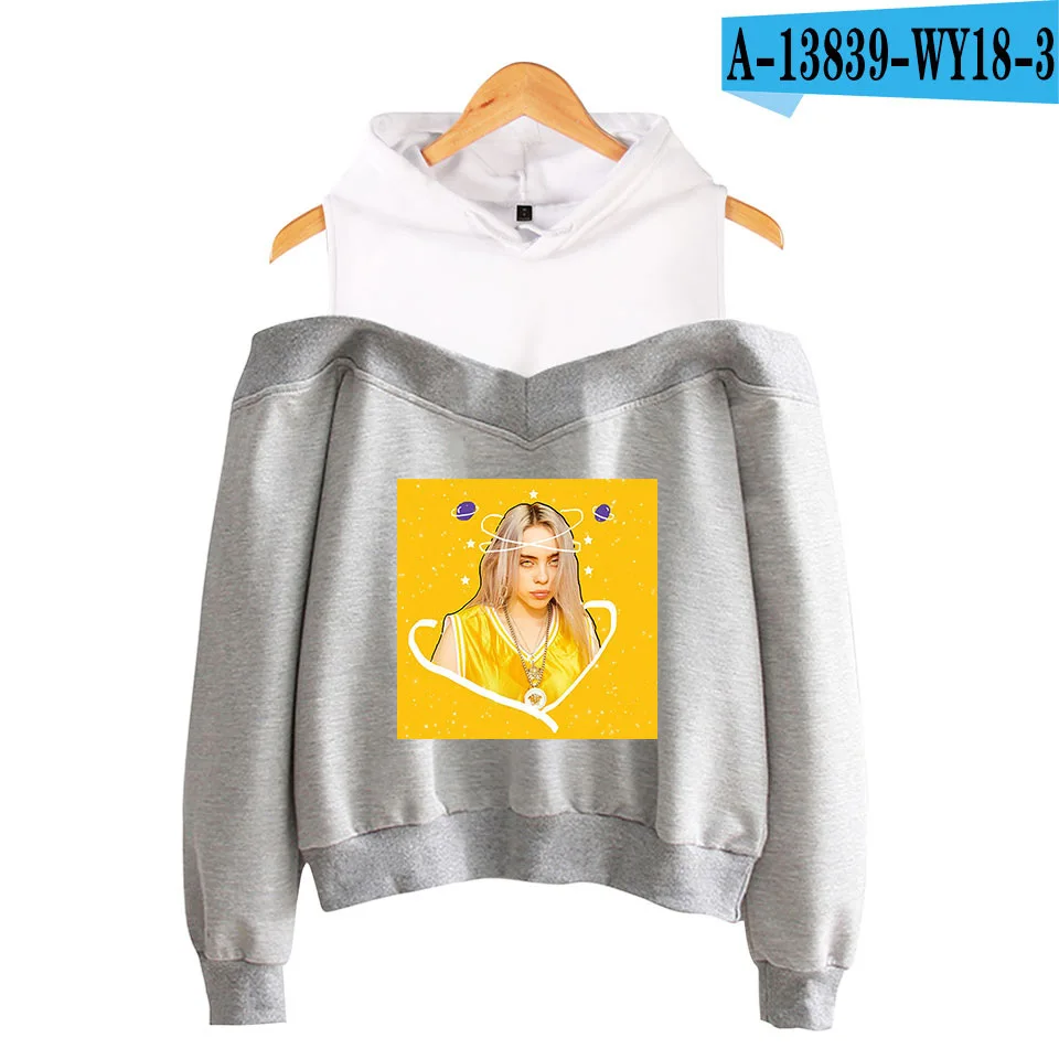 KPOP Billie Eilish розовые толстовки женские с длинным рукавом с открытыми плечами толстовки с капюшоном Harajuku спортивный костюм уличная хип-хоп одежда - Цвет: 014