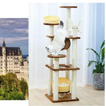 

Large Solid Wood Sisal Cat Climbing Frame Cat Toy Shelf Solid Wood Cat Grabbing Frame Cat Grabbing Board Platform Cat Nest Tree