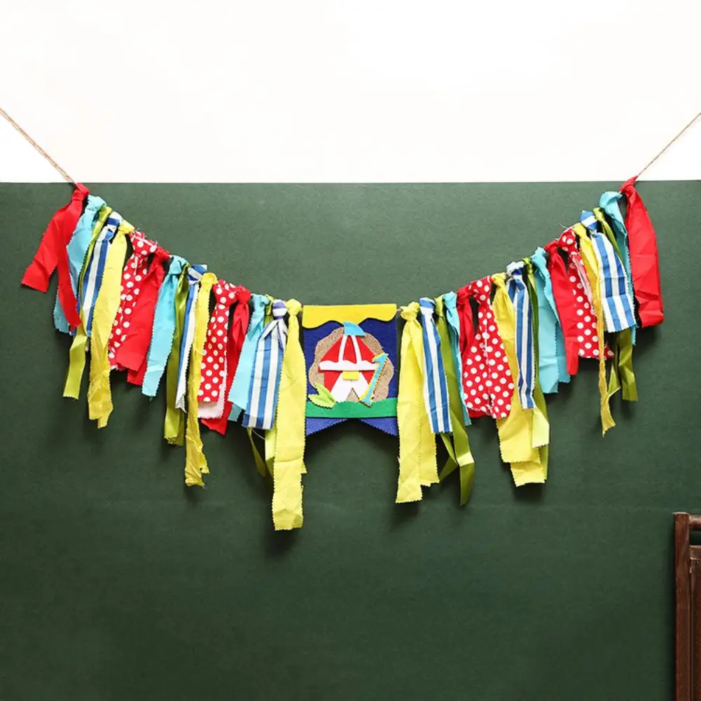 

200cm Circus Theme Colorful Cloth Rag Banner Baby Dining Chair Party Birthday Decor 200cm