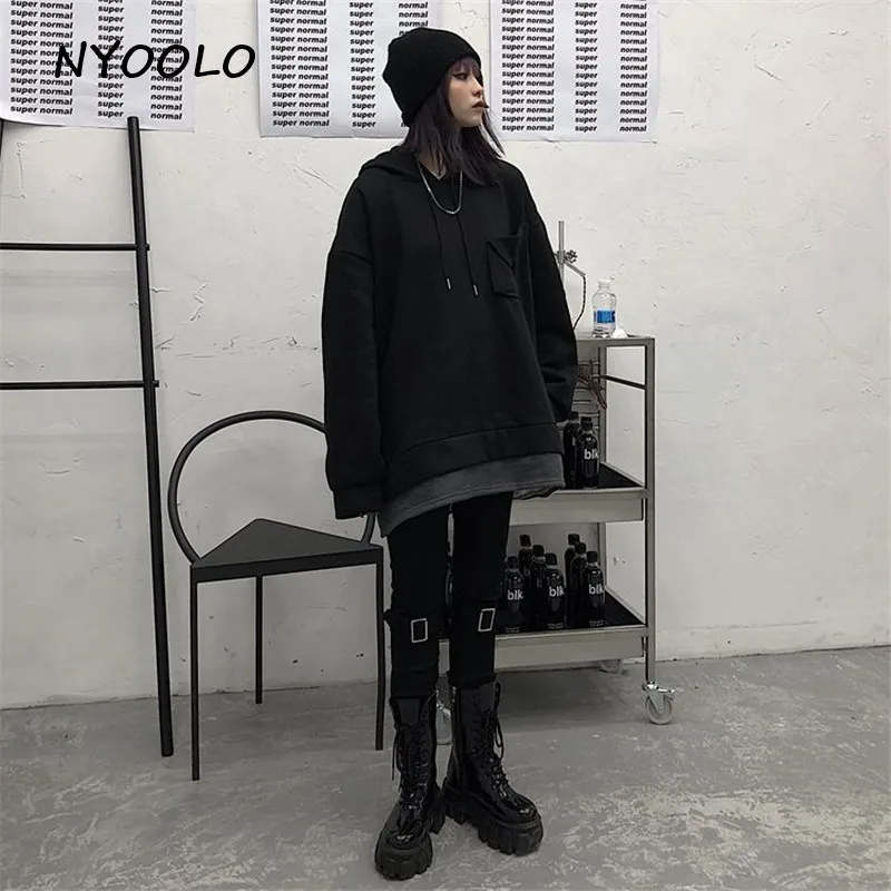 NYOOLO High street с металлической пряжкой, повседневные узкие брюки в стиле панк, тонкие однотонные элегантные женские брюки с эластичной резинкой на талии