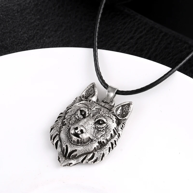 1pcs Creative Tibetan Silver Wolf Head Pendant Necklace Amulet Animal Fashion Men Gifts Jewelry