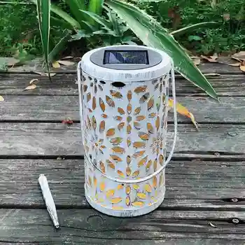 

New Solar Retro Garden Decoration Chrysanthemum White Wind Lamp Lantern Hanging Plug Swing Three Uses