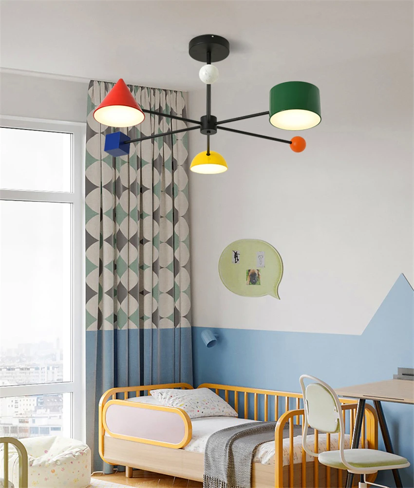 Nordic Led Lustre Seven Colors Creative American Makaron Bedroom Children's Room Cartoon Boys and Girls Princess Chandelier