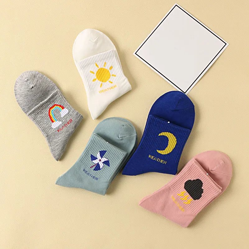 

Cartoon Weather Funny Socks Korean Style Women Creative 5 Style Rainbow Design Ankle Sokken Art Kawaii Japanese Cute Socks