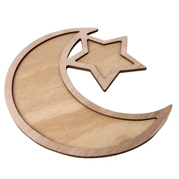 

1Pcs Wooden Eid Mubarak Party Serving Tableware Tray Display Decoration Ramadan Home Decor Wooden Dessert Tray D