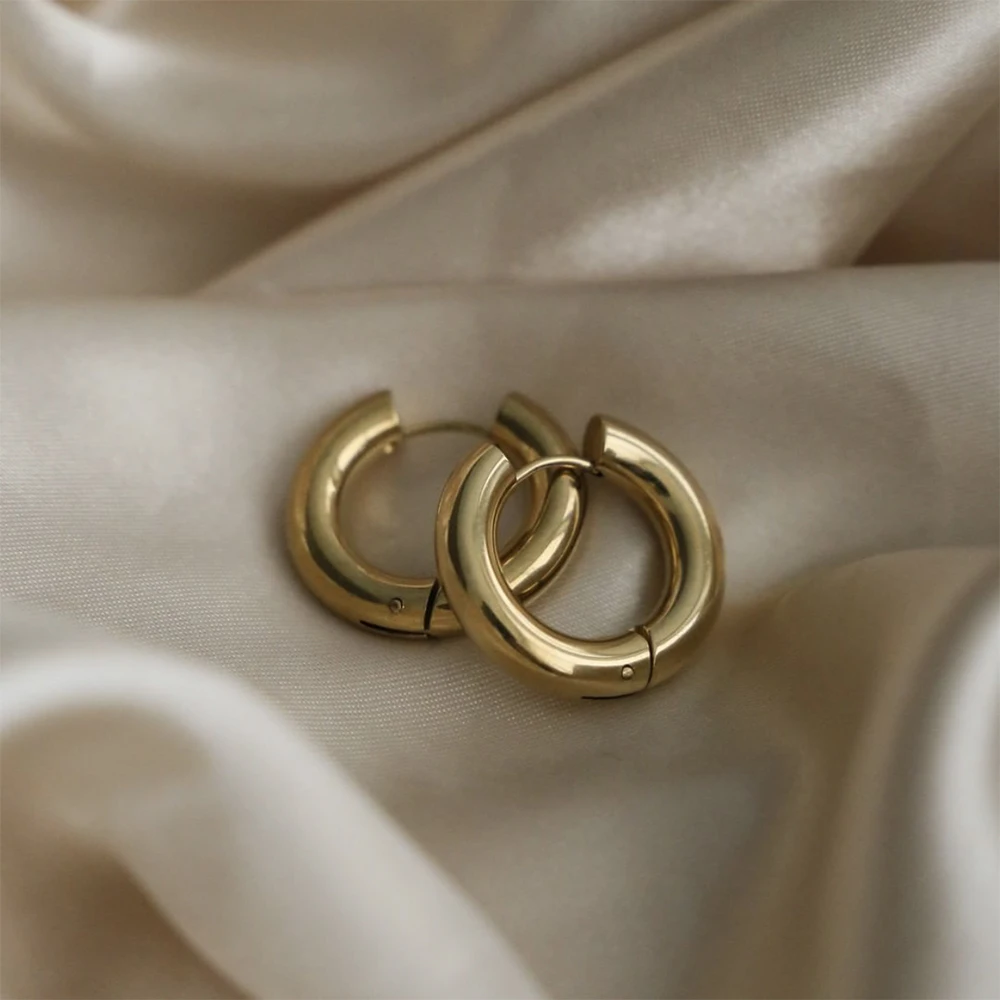 Classic Stainless Steel Ear Buckle for Women Trendy Gold Color Small Large Circle Hoop Earrings Punk Hip Hop Jewelry Accessories - Image 6