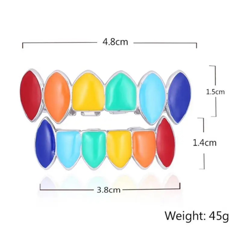 Hip Hop Gold Plated Colorful Rainbow  Fangs Top and Bottom Grill