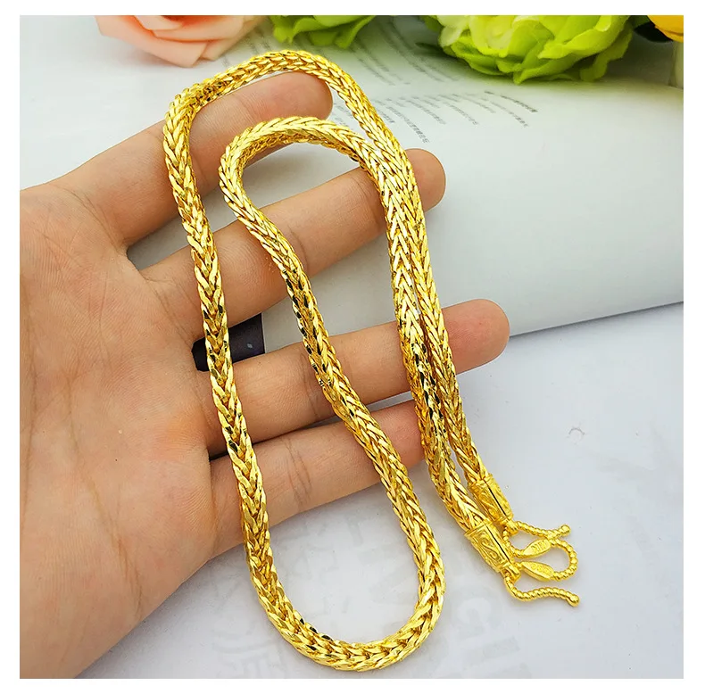 18k Yellow Gold Snake Bone Necklaces Pendant for Men Sand Gold Necklace Pendant Clavicle Fine Jewelry Wedding Birthday Gifts