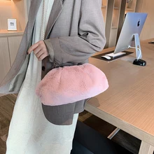 Женская сумка-мессенджер с жемчужным ремешком, модные сумки с пельменями, роскошные сумки из искусственного меха, плюшевые сумки с кроличьим мехом, леопардовые сумки через плечо