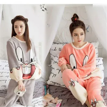 

Newest Winter Thickened Pajamas Women Cute Cartoon Coral Fleece Pyjamas Home Furnishing Suit Coral Velvet Home Wear Leisure Wear