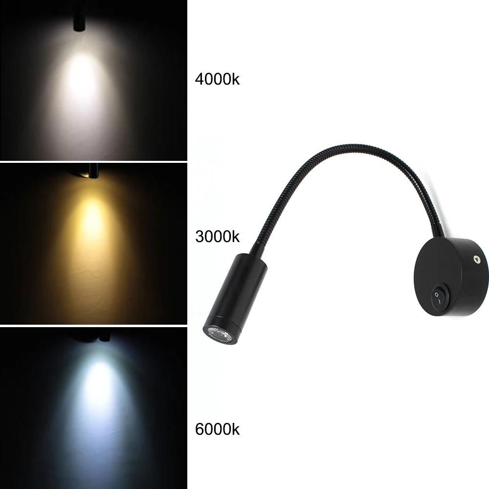 

1W 3W LED Hoses Wall Lamp Flexible Home Hotel Bedside Reading Lamp Wall Light Fashion Book Lights LED Bulbs