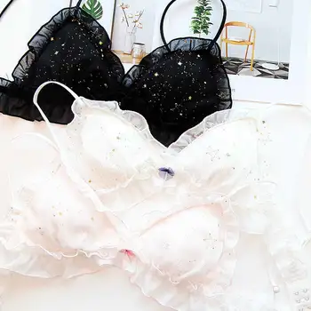 

Women Sweet Sexy Lace Bras Set Sexy Soft Lace Lingerie Set Fairy Shining Stars Seamless Underwear Set
